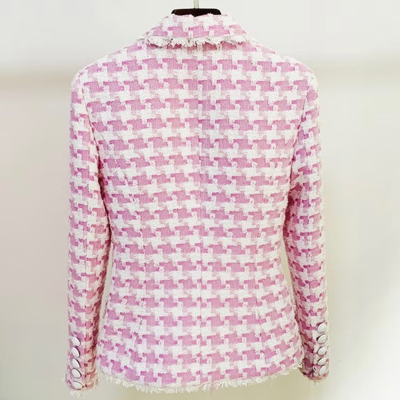 Pink and White Houndstooth Tweed Blazer - NWT - Picture 3 of 7